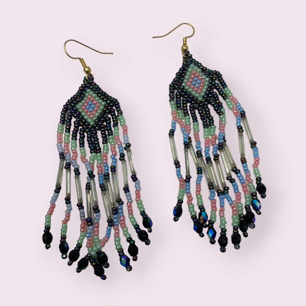 Vintage Southwestern Statement Earrings Beaded Dangle Drop Artisan Made OOAK